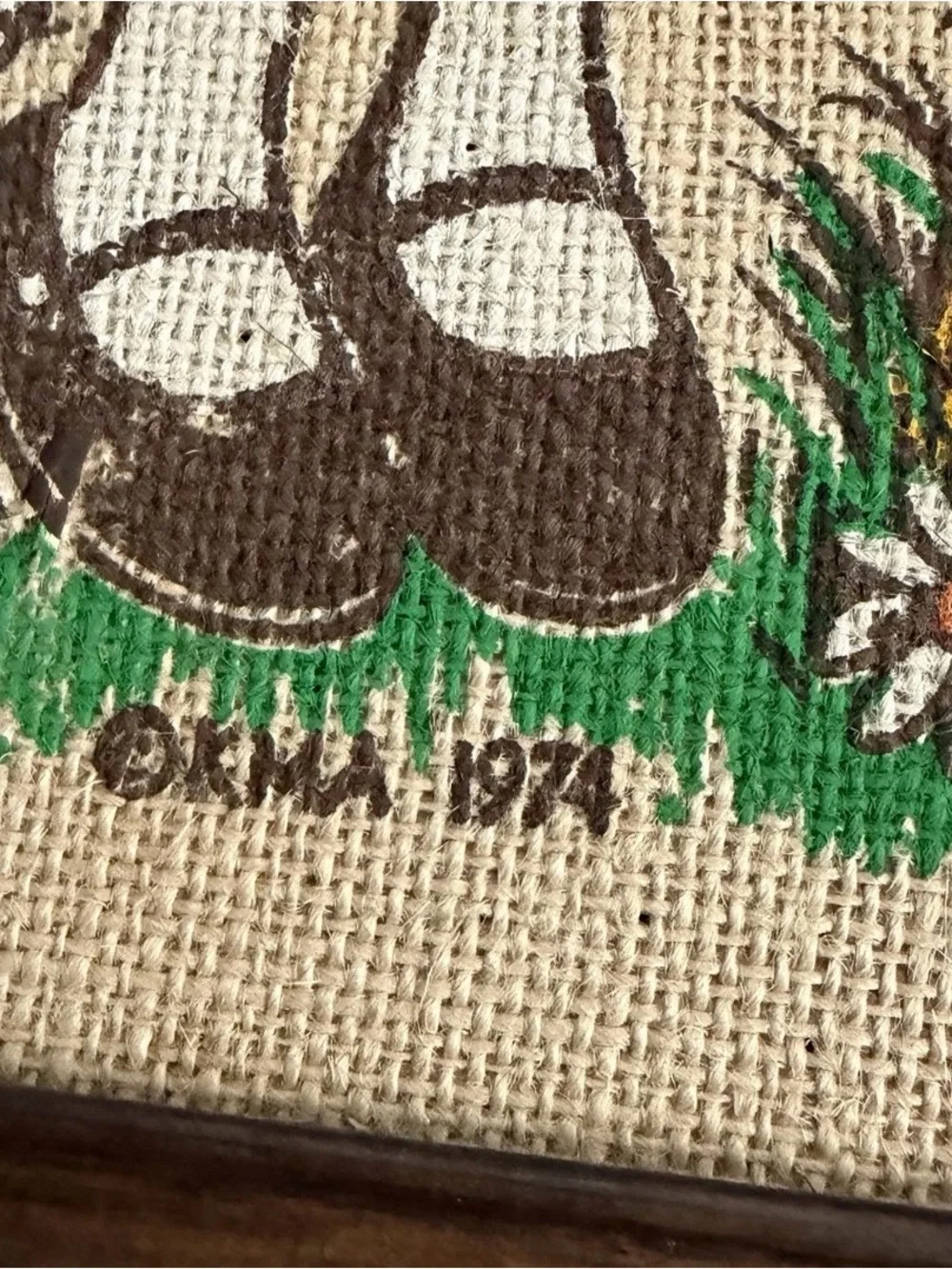 Vintage 1974 Daisy Burlap Bulletin Board 70s Cottagecore Hollie Hobbie MCM READ